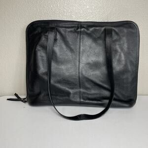 Latico Black Leather Tote Bag Zip Top Shoulder Purse Floral Lining 15"x11"